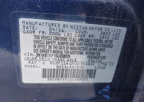 2016 Nissan Sentra Fe+ S/S/Sl/Sr/Sv из США, поврежденный, VIN 3N1AB7AP1GL658025